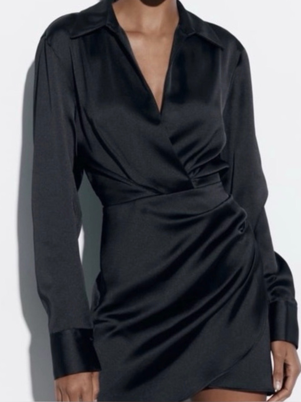 Zara Vintage Black Satin Twist Front Dress